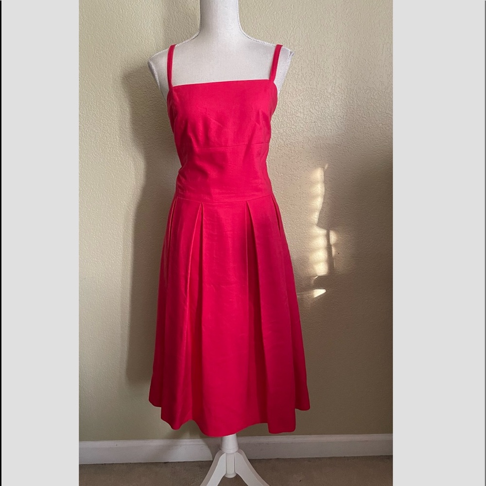 Talbots Linen Pleaded Skirt Midi Dress in Hot Pink Size: 12